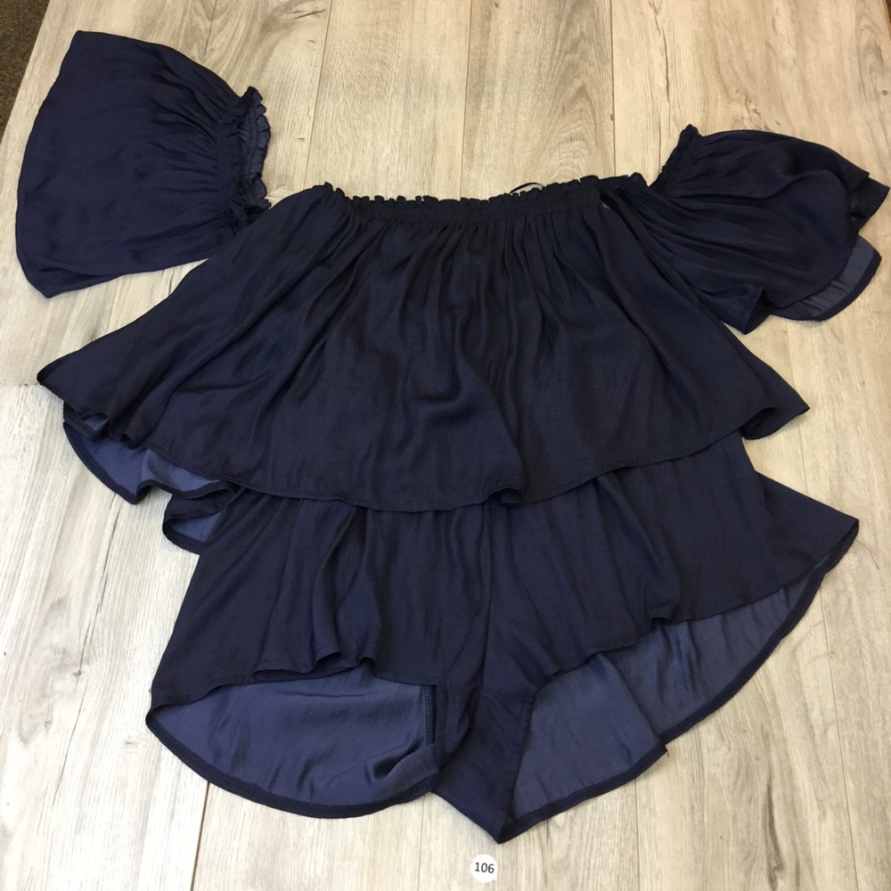 Luxe Navy Blue Off Shoulder Short Romper Size 10